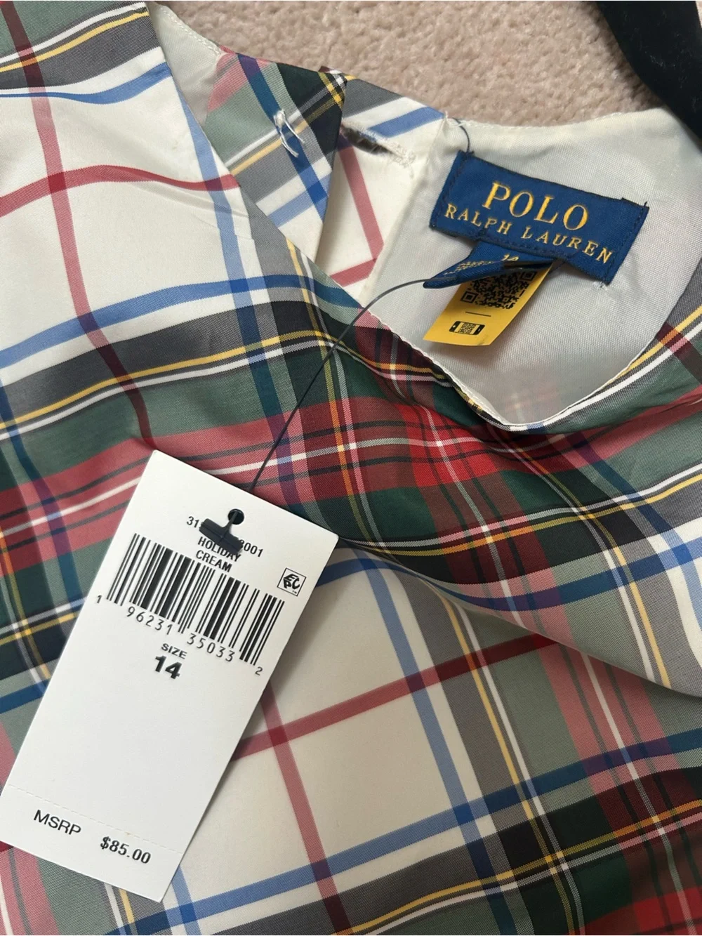 Ralph Lauren Girls Plaid Fit-and-Flare Dress in Red, Green & White